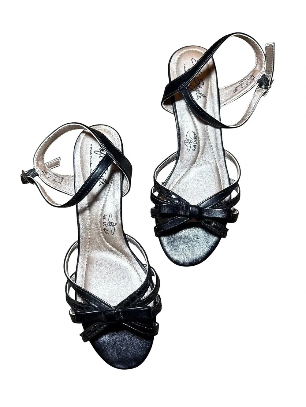 Soft Style Hush Puppies Black Strappy Bow Kitten Heel Sandals 6M Y2K